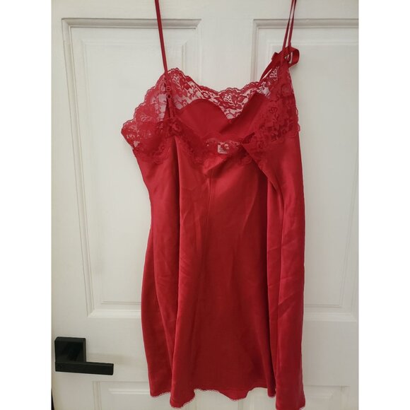Victorias Secret Angel Red Lace Satin Nightgown Slip Dress Bow Adjustable Straps - Picture 6 of 16